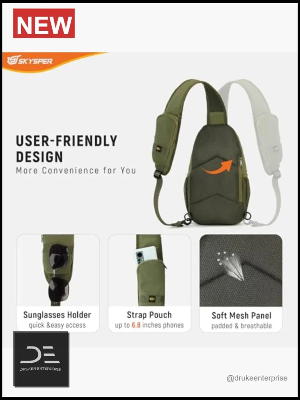 Recycled Polyester RFID Sling Bag Anti-Theft Crossbody Travel Daypack